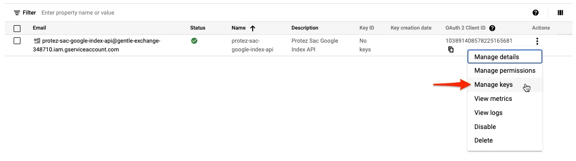 Manage keys oluşturma