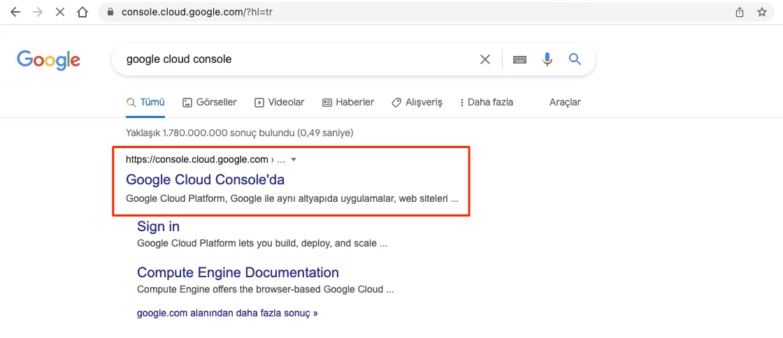 google cloud console sayfası