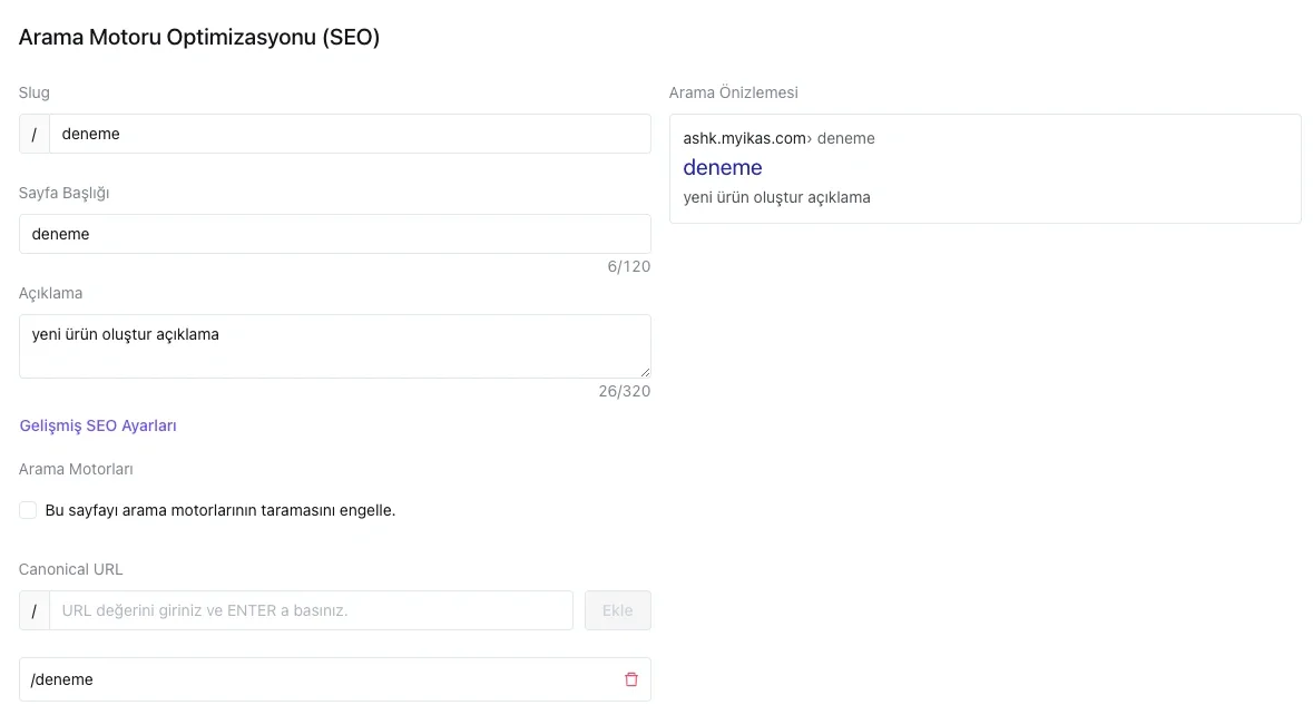 İKAS SEO Arama Motoru Optimizasyonu