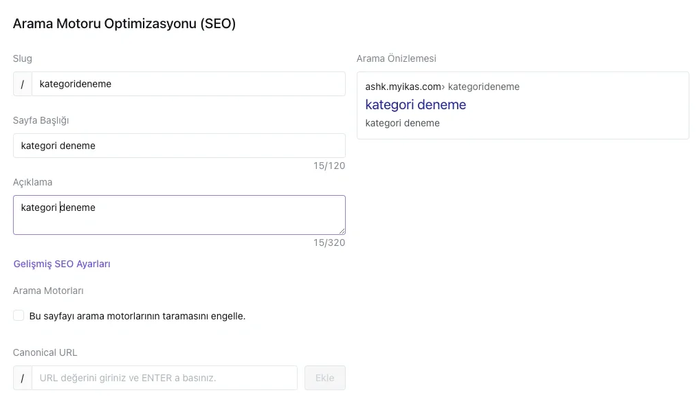 İKAS SEO Kategori