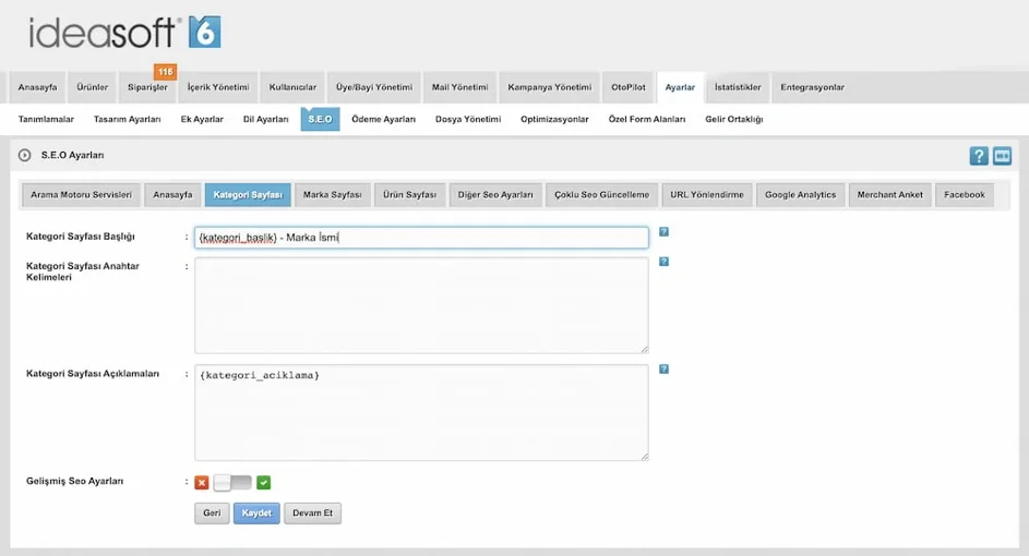 IdeaSoft SEO Kategori Sayfası