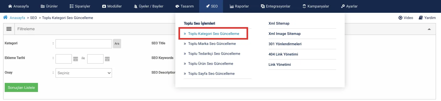 Toplu Kategori SEO Güncelleme