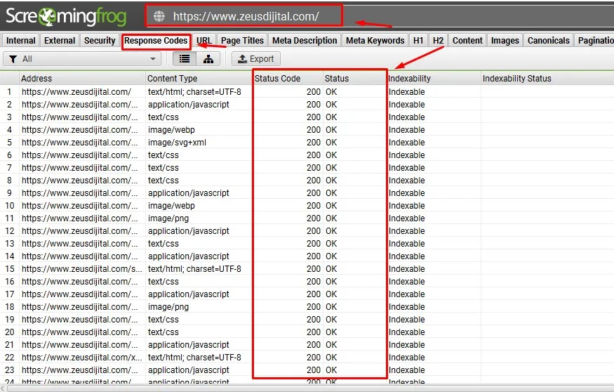 screaming frog seo tool ile yonlendirme ve durum kodlarinin kontrolu
