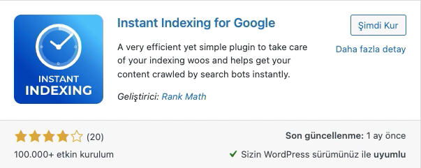 Instant Indexing for Google eklentisi